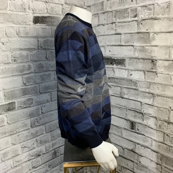 Vintage 90s Geometric Print Dad Office Grunge Corpcore Knit Crewneck Sweater - Picture 3 of 12